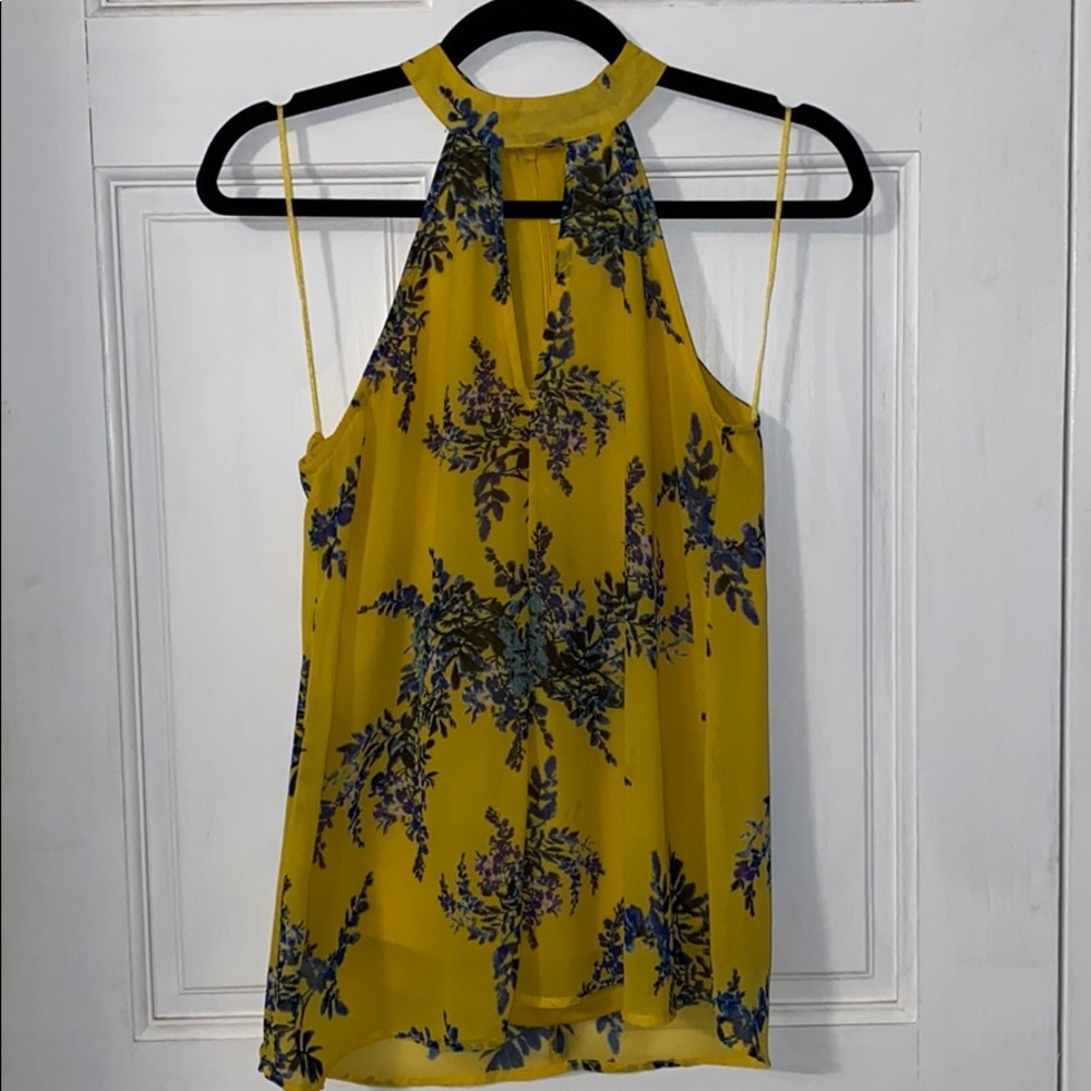 Yellow Floral High Neck Tank Top